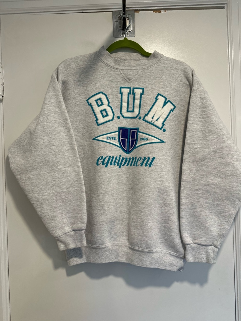 VTG 90s BUM Equipment SzM Spellout Baggy Boxy Oversized Heather Gray Streetwear